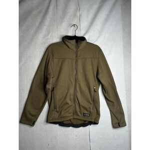 REI Mens Polartec Fleece Full Zip Jacket Olive Green Ribbed Mock Neck Small